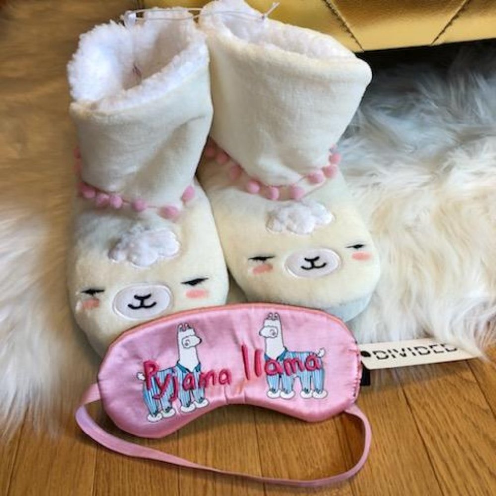 Justice Llama Plush Slipper Booties & Sleep Mask